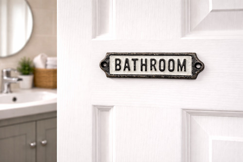Cast iron bathroom sign - iron, “bathroom”