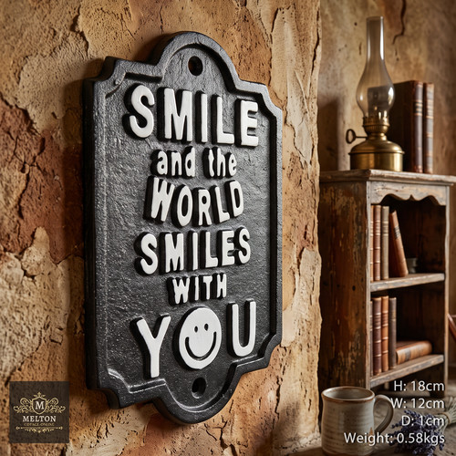 Cast iron sign world - world, smiles